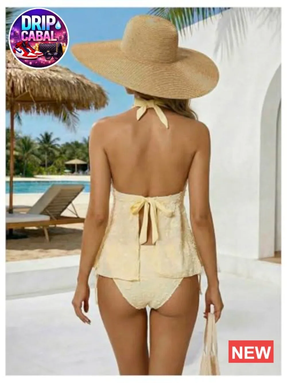 Tankini Swimsuits Textured Flowy Halter Bikini Set Tummy Control Modest Bathing